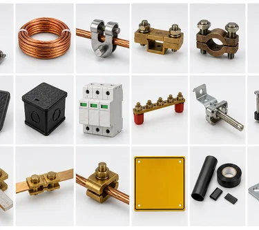 Earthing accessories: clamps, inspection pit, surge devices and tape