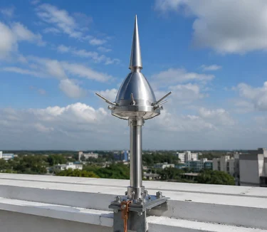 Lightning air terminal installed on a building roof