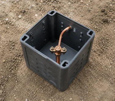 Polymer earth inspection pit with copper earth rod