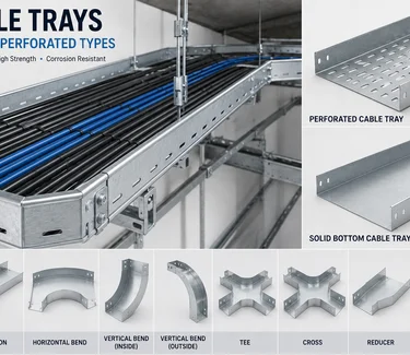 CASK perforated and solid-bottom cable trays with fittings