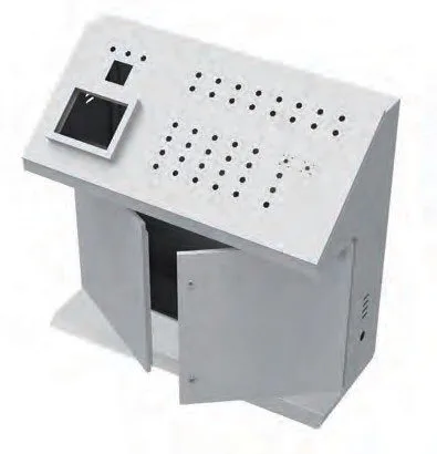 Sloped operator control desk enclosure