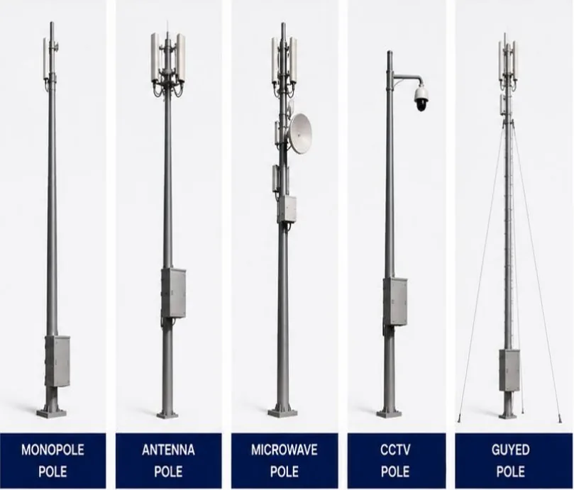 Monopole, antenna, microwave, CCTV and guyed telecom poles