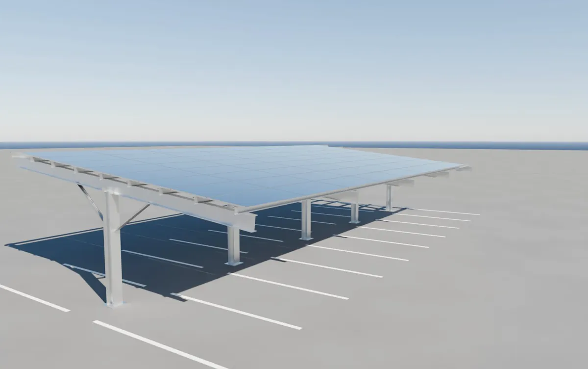 Çift sıra park yeri üzerinde T tipi güneş enerjili otopark